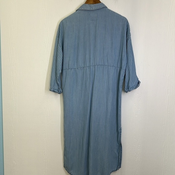 Zara - Light Blue White Stripe Button Down Lightweight Midi Dress Size Medium - Picture 10 of 11